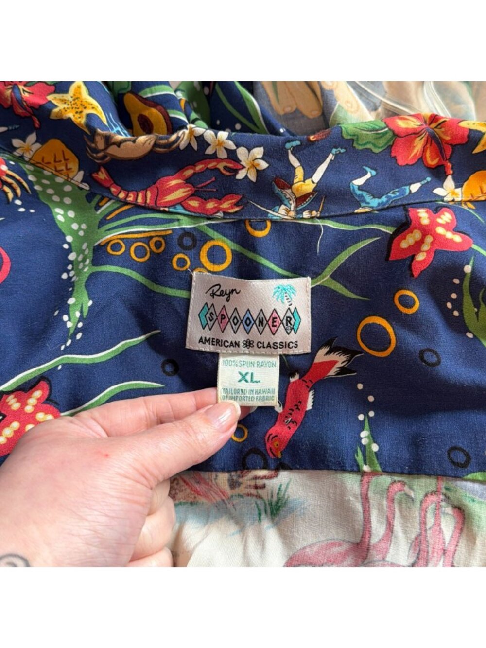 Vintage 90s Reyn Spooner Caribbean Map Aloha Shirt XL Hawaii Tiki Cruise Fish - Picture 3 of 7